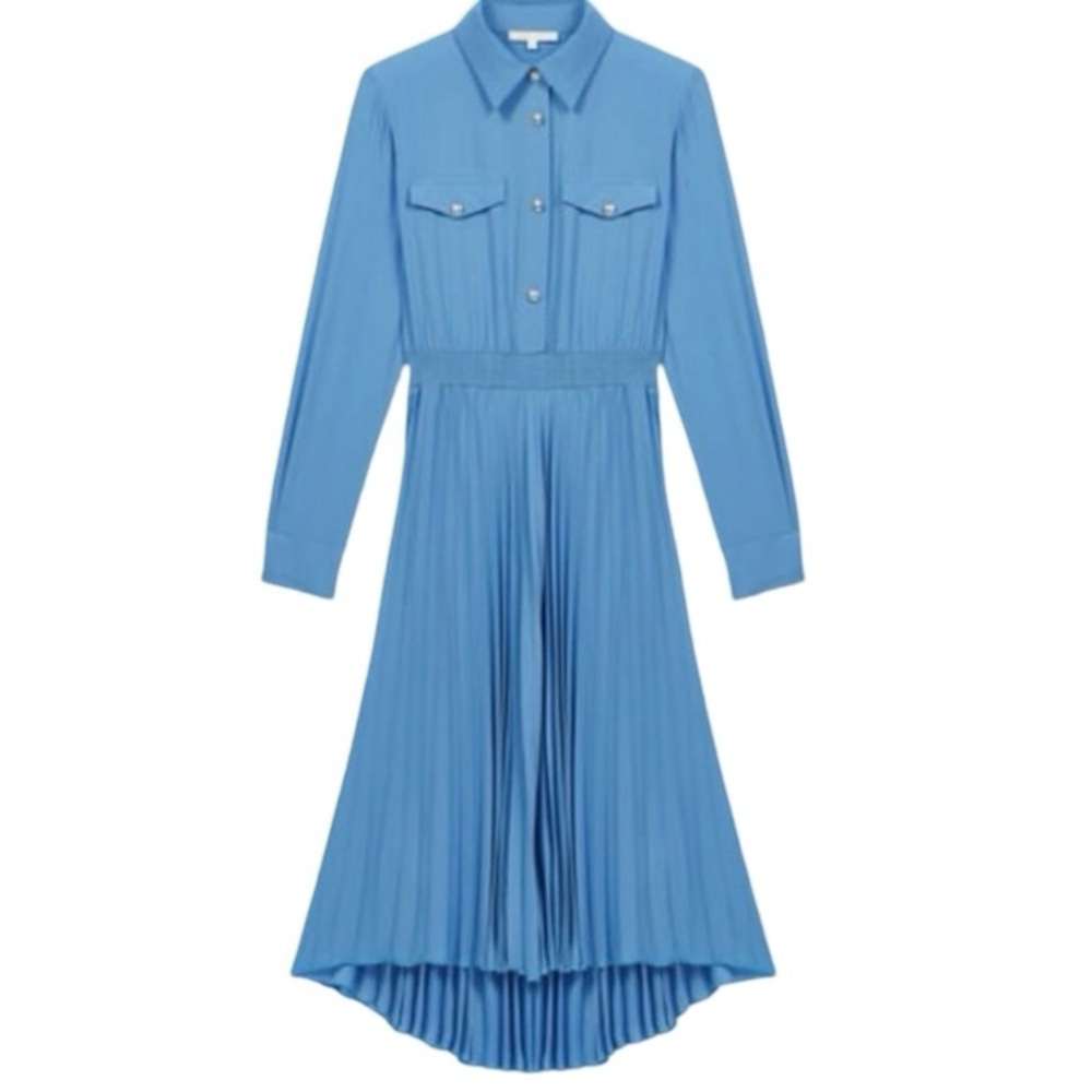Maje Women's Rosana Pleated Midi Dress Blue Large Size 40​ - Picture 2 of 10